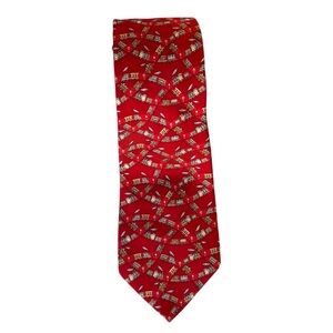 Salvatore Ferragamo vintage silk printed trains pattern made in Italy red tie